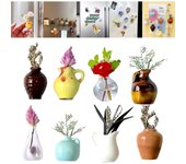 Mini jarrones de cerámica magnéticos para nevera, floreros magnéticos (2025), bonitos mini imanes de cerámica para nevera, floreros 3D, divertidos accesorios para nevera, decoración de oficina y cocina (8 unidades)