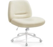 SONGMICS HOME Silla de Oficina, Estilo Contemporáneo con Base de Estrella, Asiento Ancho y Cómodo, Altura Ajustable, Silla Giratoria, Tela de Lino de Algodón, Gris Paloma/Rosa Jalea /Blanco Crema