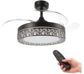 IluminaShop - Ventilador de Techo LED Negro 36W DC - Ultra Silencioso con Mando a Distancia y Palas Retractiles y 6 Velocidades
