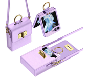 Luxury Premium Phone Bag for Samsung Z Flip 6 5 4 3 5G Case Slip Resistant Finger Ring Plain Galaxy Z Flip 5 4 3 Protection Bag