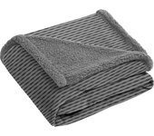 Manterol - Manta plaid de sofá de borreguito rayas grises. Tejido de sherpa extra suave, cálido y mullido, ideal para sofá o pie de cama.