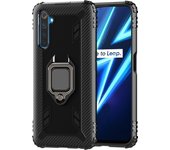 For OPPO Realme 6 Pro Carbon Fiber Protective Case with 360 Degree Rotating Ring Holder(Black)