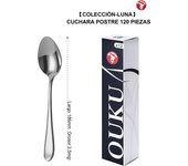 Mr.Spoon Serie Luna Cucharas 12, 48 o 120 piezas,Acero inoxidable 18/10,Alta calidad y acabado,Cuchara sopera largo 206mm,cuchara postre186mm,cuchara té y café 138mm/115mm,Mango monobloque,Apto para lavavajillas,Caja ecológica,Para casa,hotel,restaurante