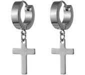 2pcs Punk Stainless Steel Cross Pendant Hoop Earrings For Men Women, Huggie Ear Rings Hip Hop Male Jewelry Gift