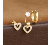 3PCS Gold Color Heart Moon Crown Cross Earrings Set for Women Stainless Steel Pendant Cartilage Piercing Earring Winter Jewelry