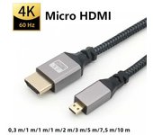 1M/1.5M/2M/3M/5M Nylon Braid HD 4K@60HZ Compatible HDMI TO MICROHDMI MICRO HDMI Extension Male to Male Plug Cable For HDTV PS4