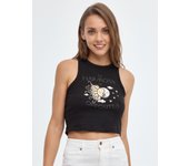 Camiseta crop sin mangas y cuello halter con estampado gráfico INSIDE