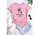 ‘No drama llama’Oversize Tee Women's Casual Trendy Graphic Print Comfortable Crew Neck Short Sleeve T-shirts
