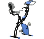 HOMCOM Bicicleta estática X-Bike Entrenador de bicicleta 2 en 1 Pantalla LCD Bicicleta estática plegable Rueda de corte con resistencia magnética ajustable en 8 etapas y 1 par de cuerda de tensión Acero Azul 97x51x115 cm
