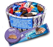 Tarta de Chocolate Milka + Wafer Milka + Barrita Choco Oreo - Regalo Original. + de 60 Chocolates Milka - Tarta de 20 cms [IAMI]