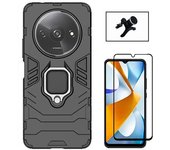Kit Film Vidrio Templado 5D + Funda 3X1 + Soporte Magnético Xiaomi Redmi A3 Negro
