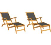 vidaXL Sillas de jardín con reposapiés 2 uds madera acacia y textilene Sillas de Exterior Ideal para jardín, playa, piscina, terraza Tumbona Piscina Tumbonas Playa Tumbonas Jardín Exterior