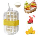 Cubitera 2 en 1, sin contacto, con tapa y recipiente, bandeja de silicona fácil de abrir y presionar para congelador, jugos y bebidas (rosa, 18 oz)