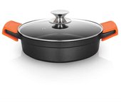 Orbegozo Cacerola Baja 2.8l - Aluminio Fundido - Asas de Silicona - Tapa de Cristal Templado - Antiadherente PFOA