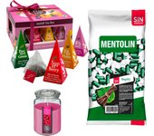 Lote respira: MENTOLIN REGALIZ S/A BOLSA 1KG + WELL HOME - Vela perfumada de frambuesa + WELL HOME - Caja de Té Joyfull con variedad de sabores