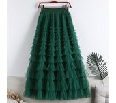 2025 New Mesh mosaic cake  spring, summer, autumn and winter new mid-length A-line long fluffy gauze skirt
