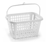 Tradineur - Cesta de plástico para pinzas, canasto, cesta de tender con colgador, almacenamiento, colada, fabricada en España (Blanco - 25 x 20 x 13,5 cm)