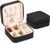 Organizador de joyas: mini caja de almacenamiento de joyas de viaje, estuche organizador de exhibición de collares portátil para mujeres en negro