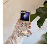 Fashionable Mirror Cartoon Bear Phone Case for Samsung Galaxy Z Flip 3 4 5 6 Flip6 Zflip5 ZFlip4 ins Bracelet Slim Plating Cover