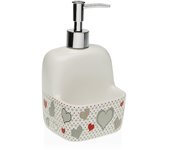 Dosificador Cocina Avalon Cerámica Blanca Corazones Rojos y Grises Vintage (10x9x18 cm)