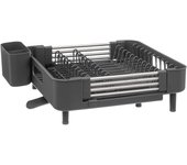 UNIMASA Escurreplatos, Escurridor De Platos Extensible con Cesta de Cubiertos, Caño De Drenaje Giratorio Gris Oscuro
