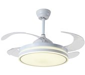 IluminaShop - Ventilador de Techo LED Blanco 4 Aspas Transparentes DC 48W Ø91cm 3000+4000+6000 con Mando a Distancia y Palas Retractiles