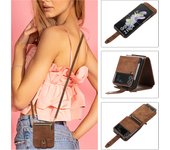 Hanging Rope Zipper Flip Leather Wallet Stand Card Holder Phone Bags Case for Samsung Galaxy Z FLIP 3 4 5 6