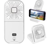 Ventilador de mano plegable, mini ventilador portátil personal, recargable por USB, With cateria externa, ventilador de Cuello, ventilador de escretorio plegable de 180 ° (Blanco)