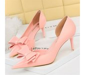 Women 7.5cm 10cm High Heels Stripper Pumps Scarpins Cute Bow Low Heels Shoes Lady Fetish Sweet Wedding Bridal Yelloow Blue Shoes