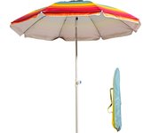 Sombrilla Playa Grande Antiviento con Protección UV50+, Sombrilla Plegable Multicolor a Rayas, Sombrilla Exterior con Tubo de Aleación de Zinc, Sombrilla Ligera y Resistente Incluye Bolsa de Transporte para Beach Jardín Verano