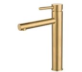 VALAZ Palancia Grifo de lavabo monomando alto con caño recto elaborado en latón color dorado cepillado