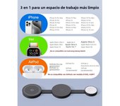 Cargador Magnético Ajustable 3 en 1 Para iPhone - Carga Inalámbrica Ràpida 18W, Compatible con AirPods/Apple Watch, Diseño Compacto para Viajes