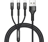Cable de carga rápida 3 en 1 USB 3A [1,2 m] con conector Lightning micro USB tipo C para iPhone, Samsung, Huawei, Sony, LG, PS5 (negro)