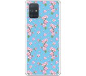Funda compatible con Samsung Galaxy A71 - Patron flores rosas con fondo azul