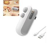 Mini selladora de bolsas, recargable por USB-C, 2 en 1, con ventilador E Imán, reselladora de bolsas, color Blanco