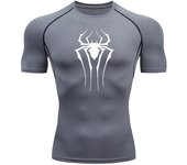 Spider Print Compression Shirts for Men Summer Short Sleeve Rash Guard Gym Workout Tshirt Athletic Quick Dry Undershirts Tops