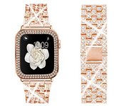 Women Diamond Strap+Case For Apple Watch 45mm 44 mm 42mm 41mm 40mm 38mm Metal Bracelet Band iWatch 7 8 9 SE Bling Cover Correa