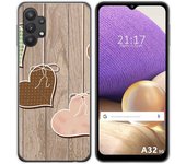Tumundosmartphone Funda Gel Tpu para Samsung Galaxy A32 5G diseño Corazones Madera Dibujos
