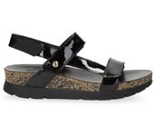 Cómoda  Sandalia mujer SELMA B5 DE PANAMA JACK charol negro, estilo cómodo y elegante. Tiras con velcros. Comodísima planta anatómica en piel. Cuña Bio con piso al tono Altura Tacón bajo (3-5 cm) Referencia SELMA-B26-NEGRO