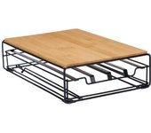 MAXHOME-Organizador de Cápsulas de Café Negro Natural Metal Bambú 21 x 57 x 8,5 cm,Portacapsulas metal bambu 32 capsulas
