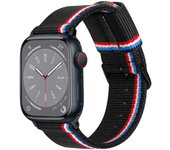Correa de Nylon para Apple Watch 49mm 46mm 45mm 44mm 42mm 41mm 40mm 38mm iWatch Series 10 9 8 7 6 5 4 3 2 1 SE Ultra 2 Color Negro con Franja Bandera de Francia para Reloj Apple
