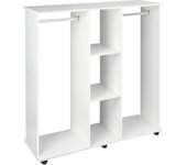 HOMCOM Armario Ropero Madera Móvil Armario Abierto Guardarropa con Doble Riel 3 Estantes Organizador para Colgar Ropa de Dormitorio 120x40x128cm