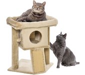 PawHut Árbol Rascador para Gatos Pequeños de 57 cm Torre para Gatos con Poste de Yute Rampa para Rascar Cama y Bola Colgante 40x40x57 cm