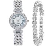 Reloj para mujer con piedras brillantes, letras romanas, movimiento de cuarzo, correa de brazalete, un reloj de lujo para la mujer