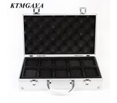 10/12/18 Grid Aluminum Alloy Black Watch Storage Box Jewelry Collection Box Portable Large Capacity Watch Box Quality Gift Box