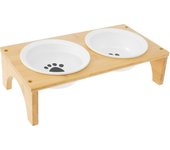 Elevated Pet Bowls Wood Cat Bowl Stand with Stainless Steel Food 3 Bowls Wooden Dog Water Feeding Dish Non Slip Iron Rack