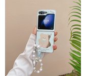 Fashionable Mirror Cartoon Bear Phone Case for Samsung Galaxy Z Flip 3 4 5 6 Flip6 Zflip5 ZFlip4 ins Bracelet Slim Plating Cover