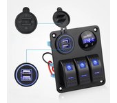3 Gang Switch Panel 12~24V Waterproof Digital Voltmeter 4.8A Dual USB Port Outlet Combination Switch Panel Boat Car Accessories