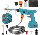 Portátil 21V 30BAR Inalámbrica de Alta Presión Pistola de Agua para Lavado de Coches 300W Motor de Cobre Puro 4.1L/min Descarga de Agua Doble Batería Larga Vida de Lavado de Coches Pistola de Agua de Limpieza Eléctrica Multifunción