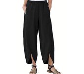 Women's plus Size Elastic Waist Wide Leg Pants Loose Casual Solid Color Fall 2024 Nine Minute Pants